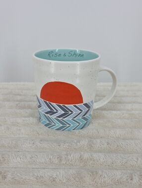 Rise & Shine Ceramic Coffee Mug - White with Orange & Blue Design